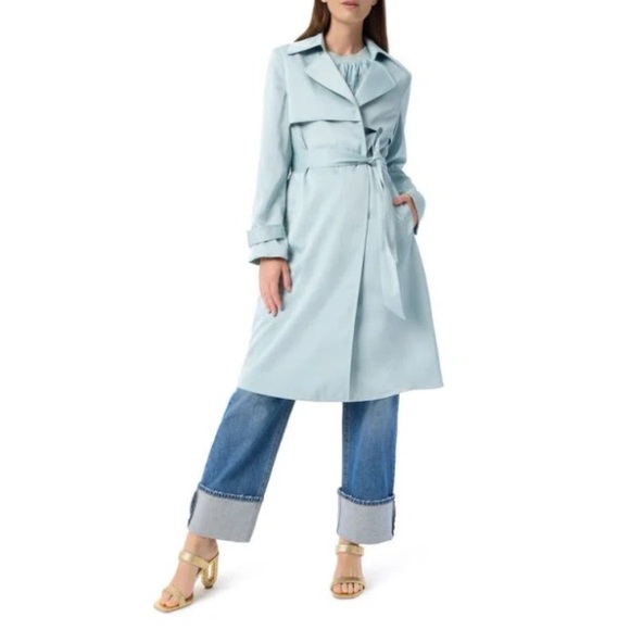 Dee Ocleppo Satin Cassie Trench Coat NWT Size M Could Blue